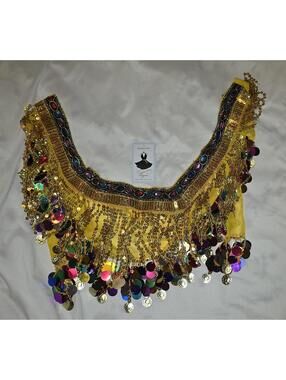 Elegant Lady Yellow Belly Dance Hip Scarf with Multicolor